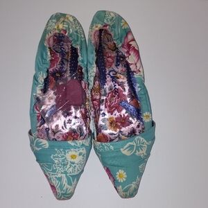 Irregular Choice Floral Blue Kitten Heel Slipper Shoes Size 39.5